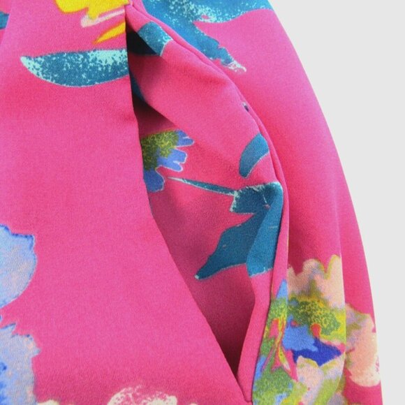 Lulus Successful Statice Hot Pink Floral Jumpsuit Sz S Faux Wrap Drawstring Crop - Picture 5 of 9